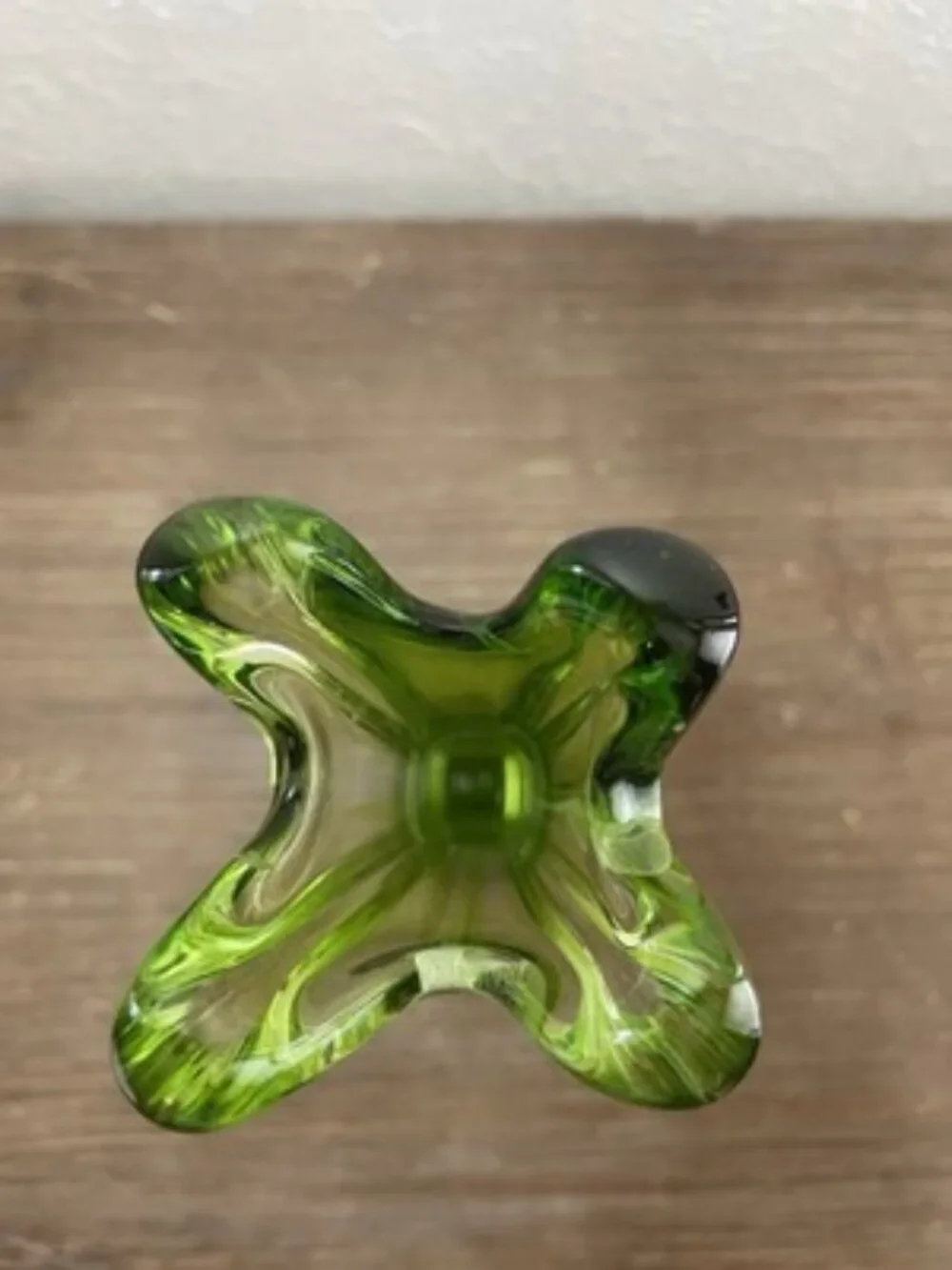 Vintage Green 4-Finger Swung Stretch Art Glass Vase MCM Retro Bud Chic Square